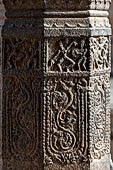 The great Chola temples of Tamil Nadu - The Airavatesvara temple of Darasuram. Pilasters inside the interior of the mandapa are decorated with small panels illustrating mythological stories in bas-reliefs. 